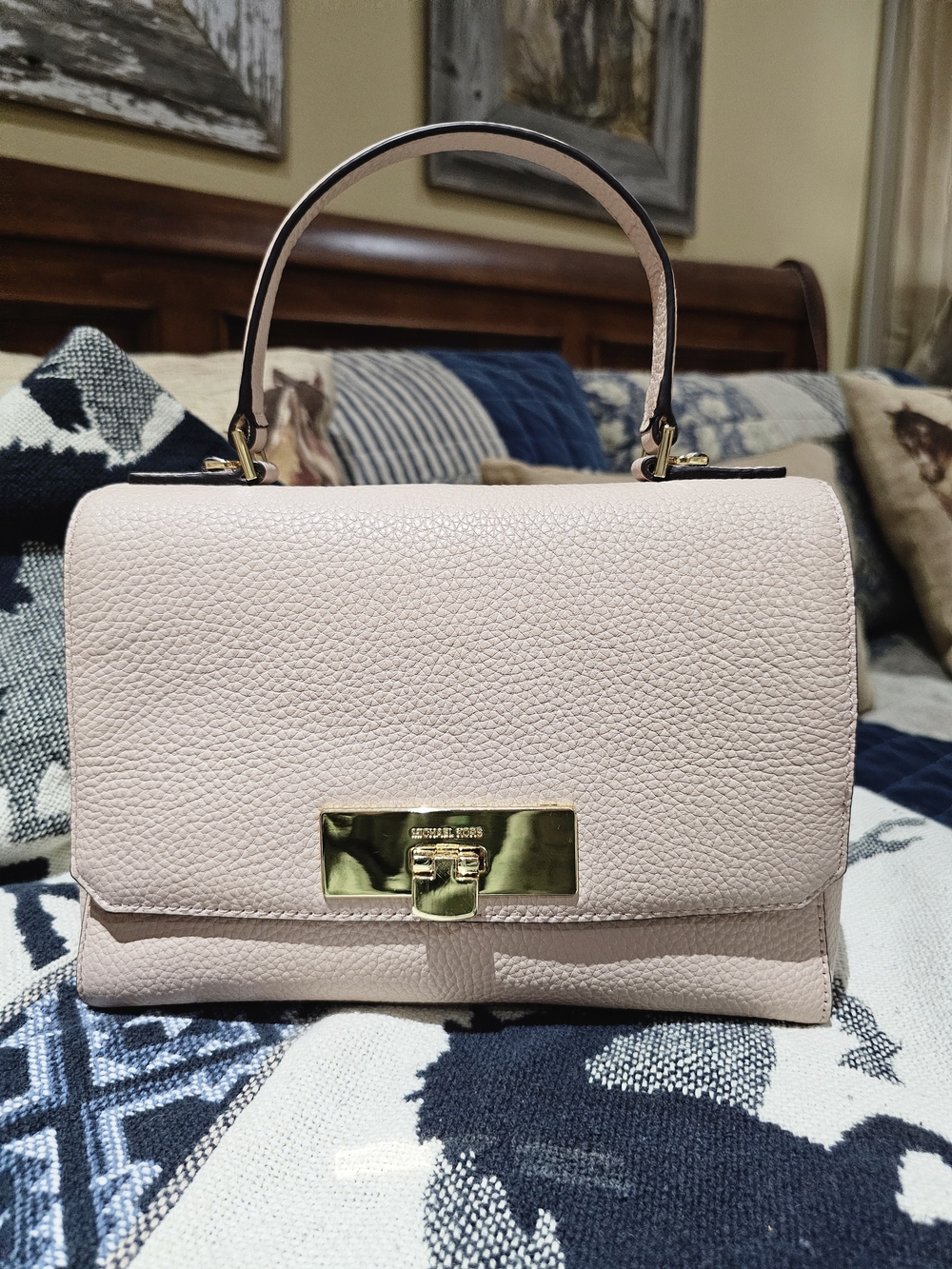 Michael Kors Blush Pebbled Leather Top-Handle Satchel with Gold Hardware